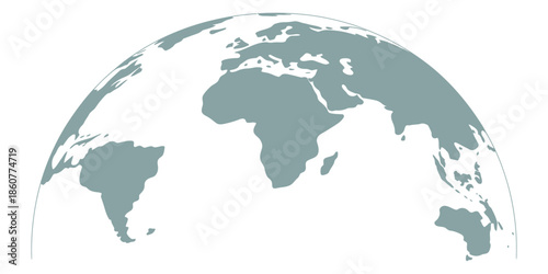 Curved World Map Silhouette, Half Globe of Blue Planet Earth, Worldwide Business and Geography Vector Infographics
