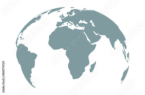 Curved World Map Silhouette, Half Globe of Blue Planet Earth, Global Business Geography Featuring Africa, Asia, America, Europe, Australia Continents, Worldwide International 