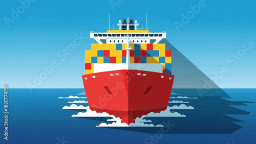 Large Red Container Ship Transporting Goods Across the Ocean Illustration of Global Logistics and Maritime Trade