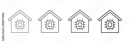 Smart Chip Iicons Vector Set In Different Stroke Line Style