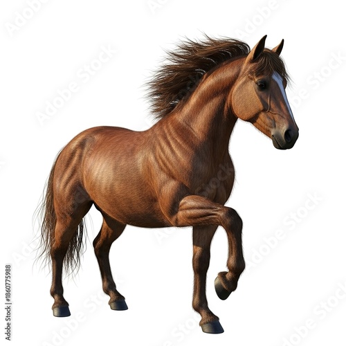 Majestic brown horse with flowing mane running freely