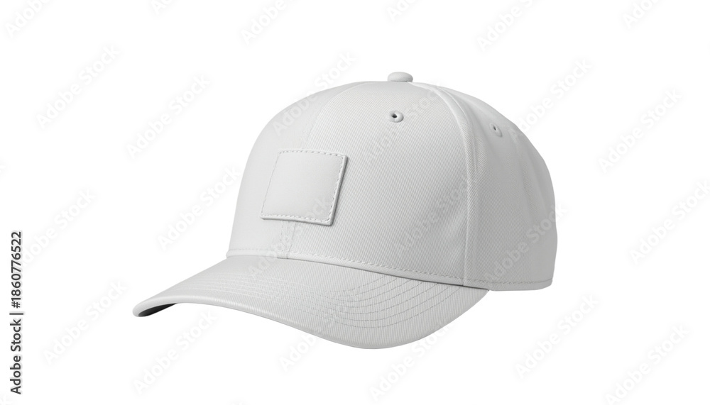 Fototapeta premium A white baseball cap with a square patch on a transparent background