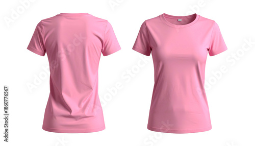 Front and back views of a plain, light pink crew neck t-shirt on a black backdrop