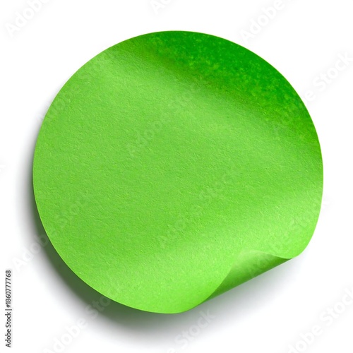 Peeling Green Round Sticker Mockup with Shadow on White Background