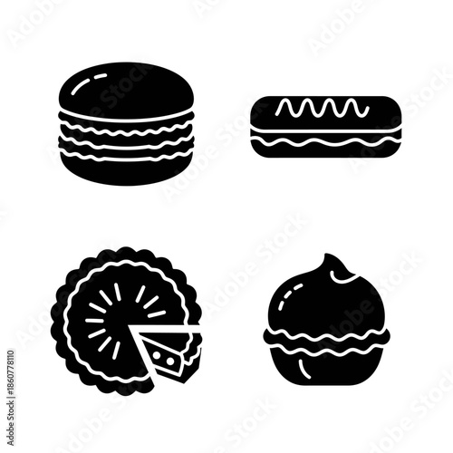 Collection of Four Delicious Pastries and Desserts Icons.