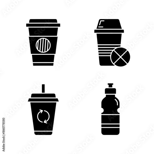 Set of four black silhouette icons representing different beverage containers.