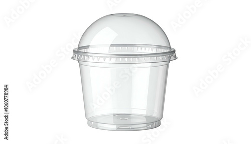 A transparent plastic cup with a dome lid, isolated on black