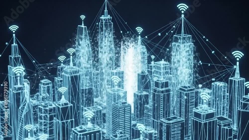 Futuristic Smart City Network Technology Hologram.