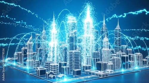 Futuristic Smart City Network Visualization.