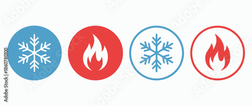 Hot and Cold Icon, Fire and Snowflake Sign, Heating and Cooling Button, Featuring Temperature Control Symbols