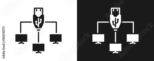 Lan Icon Set Glyph In White And Black Background