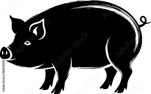 pig, hog, piglet in illustration in brush stroke painting
