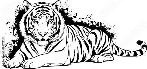 tiger illustration in brush stroke painting,
