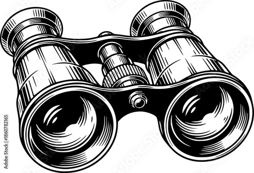 Elegant woodcut style illustration featuring vintage opera glass
