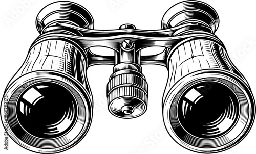 Elegant woodcut style illustration featuring vintage opera glass
