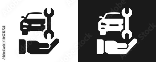 Car Maintenance Icon Set Glyph In White And Black Background