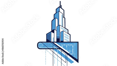 Modern Architectural Skyscraper Design with Blue Tints.
