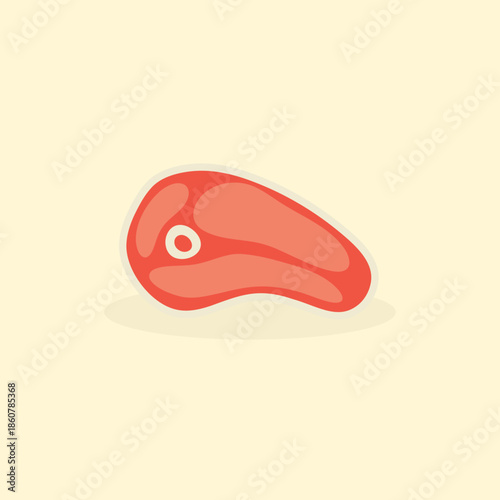Minimalist flat vector illustration of a fresh raw meat steak or ham slice isolated on plain background