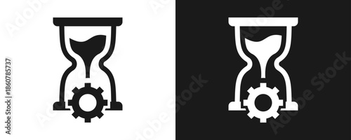 Time Management Icon Set Glyph In White And Black Background