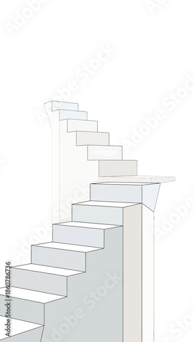 Creative Design, Modern Staircase, Minimalist Space, Illustration, Clean Environment, Side View, Architectural Concept