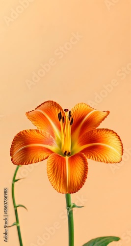 Buds of Yellow Hemerocallis Blooming Against Light Orange Background
