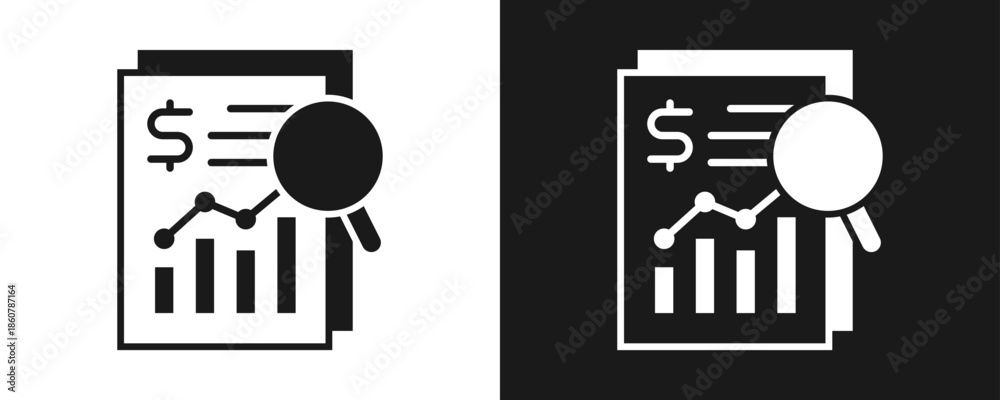 Fototapeta premium Financial Analysis Icon Set Glyph In White And Black Background