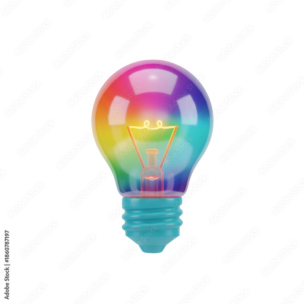 Fototapeta premium Rainbow Colored Light Bulb on White.