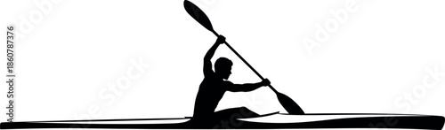 Male athlete kayaker paddling rowing boat silhouette vector illustration isolated on white background athletic character for professional sports branding