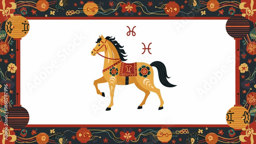 Golden Horse with Intricate Saddle and Bridle.