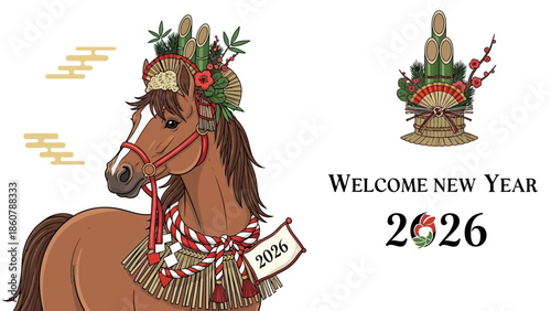 Festive Horse Adorned with New Year Decorations for 2026 Celebration.