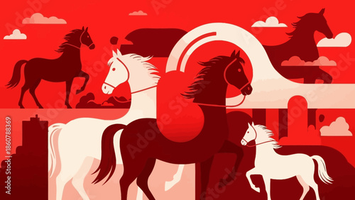 Dynamic Group of Horses in Motion.