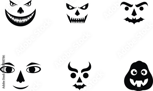 Collection of various spooky monster faces for Halloween decoration