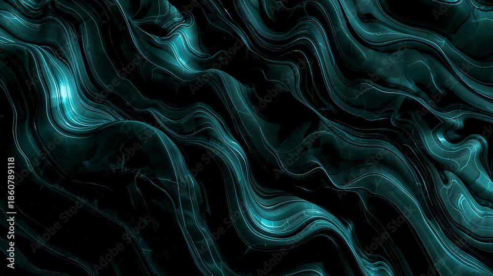 Obraz premium Abstract Cyan Swirls Create a Mesmerizing Modern Background with Organic Flowing Lines, Evoking a Sense of Calm and Wonder