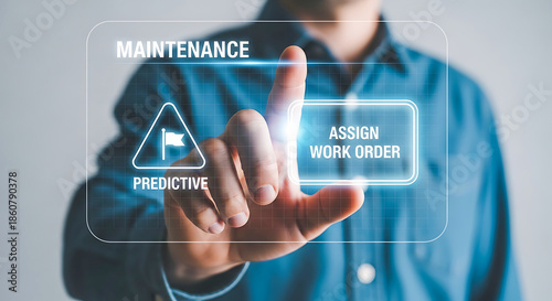 Hand Interacting with Predictive Maintenance Work Order Interface