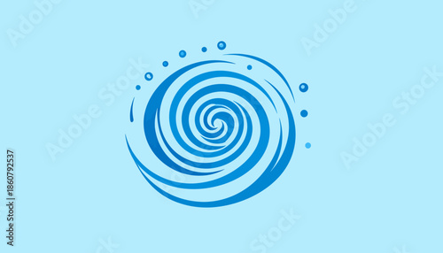 A dynamic blue swirl vortex with bubbles on a light blue background, representing water movement or energy.