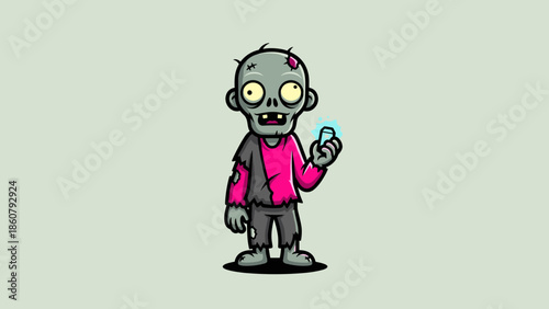 Cartoon Zombie Character Holding Glowing Object Illustration.