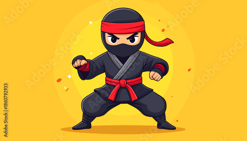Cartoon Ninja Ready for Action with Red Headband.