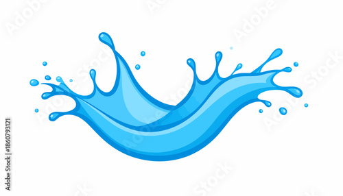 A vibrant blue water splash illustration with dynamic drops and a flowing wave shape.
