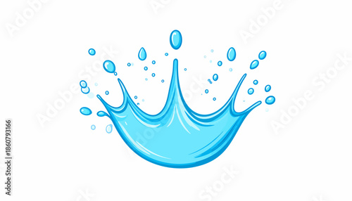 Vibrant blue water splash illustration with dynamic droplets and ripples on a clean white background.