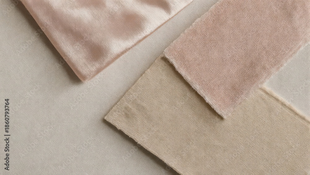 Fototapeta premium Close-up of various textures in soft, pastel shades, overlapping on a light-toned surface