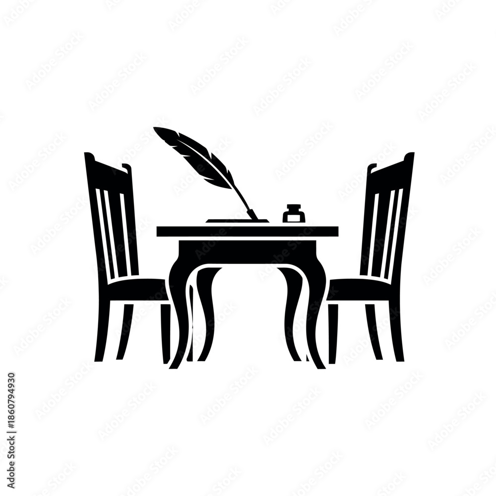 Fototapeta premium Vintage Writing Desk with Quill and Inkwell.