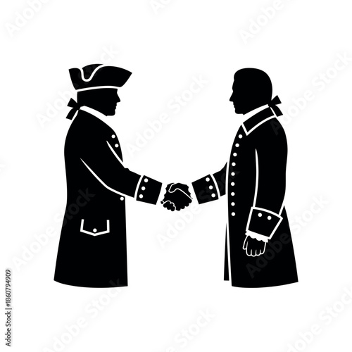 Two men in colonial attire shaking hands.