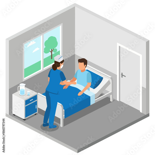 Doctor Visiting Patient in Hospital Room.