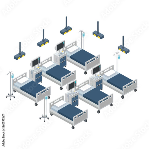 Hospital Beds with Medical Equipment.