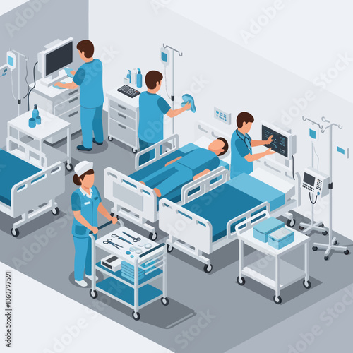 Medical Staff Tending to Hospital Patient.