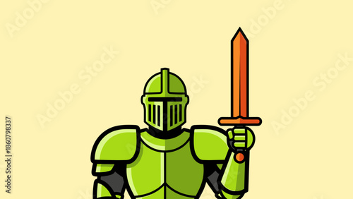 Illustration of a Green Knight Holding a Sword.