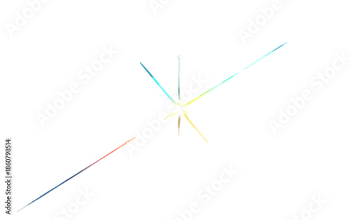 Éclat lumineux abstrait et coloré avec des rayons diffus sur fond blanc, idéal pour des superpositions graphiques et des effets spéciaux numériques.