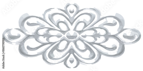 Illustration vectorielle d'un motif ornemental floral stylisé gris avec un effet aquarelle, idéal pour des designs modernes et élégants sur fond transparent.