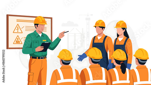 Construction workers receiving safety training from instructor.