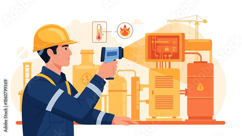 Industrial worker using thermal imager for inspection.